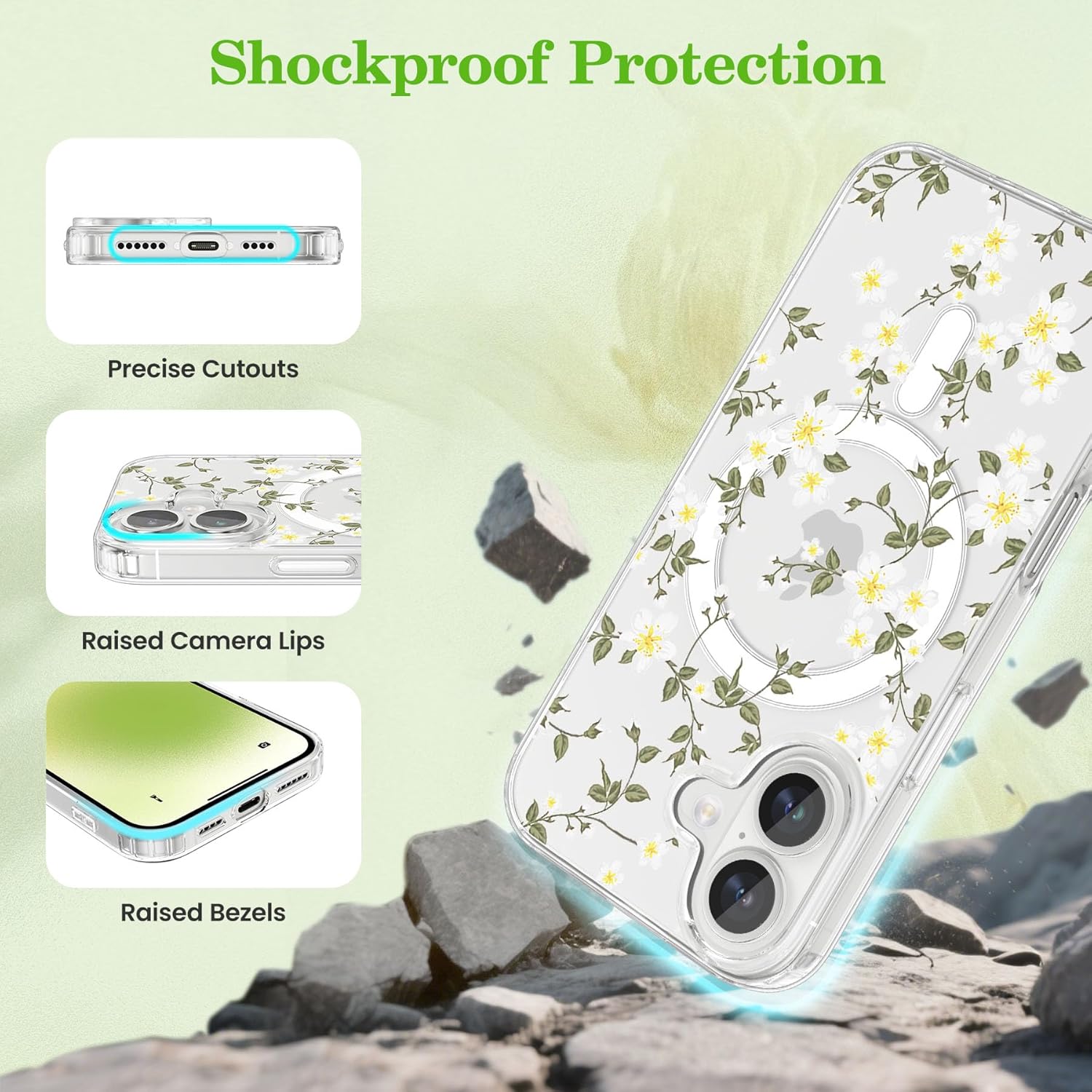 iPhone 16 MagSafe Case – Big White Flower Design, Cute & Protective