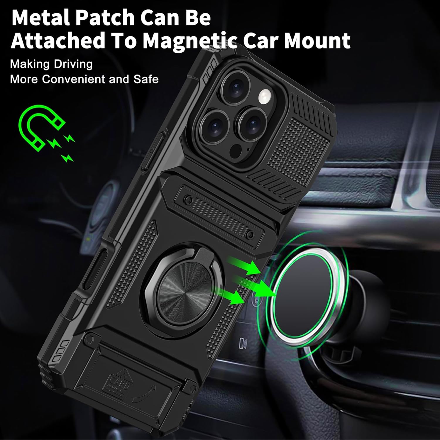 iPhone 16 Pro Max Wallet Case with Card Holder & 360° Ring Kickstand