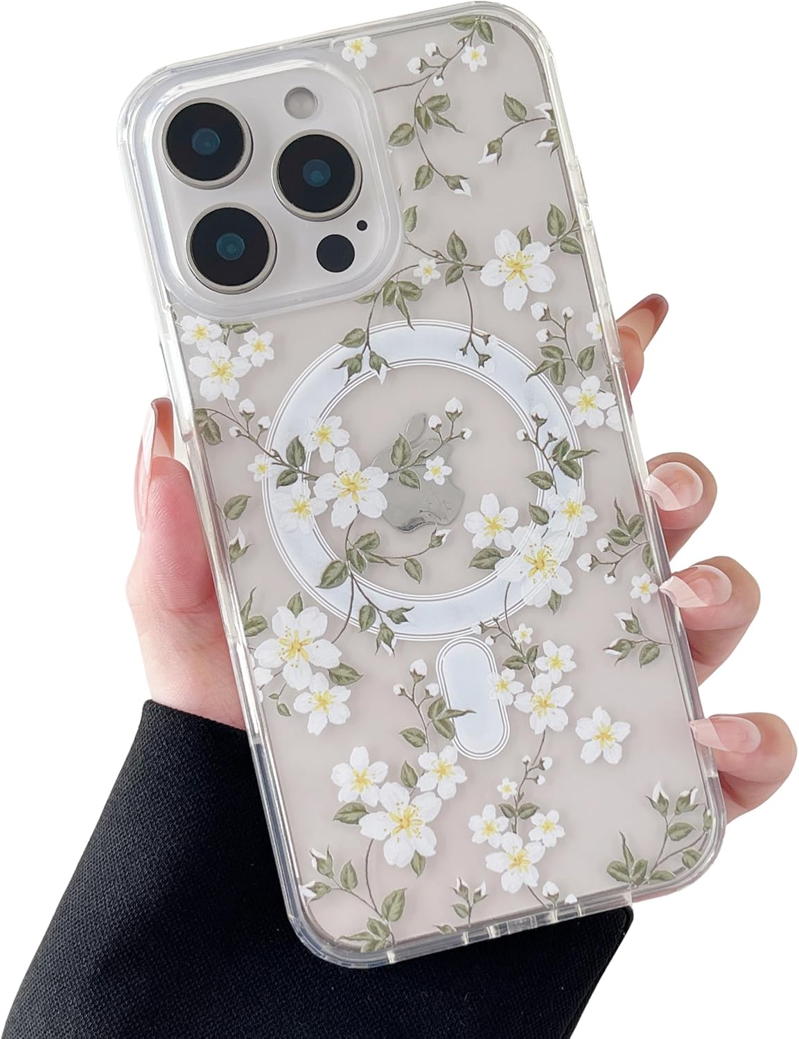 iPhone 16 Pro Max MagSafe Case – Big White Flower Design, Cute & Protective