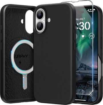 Leather iPhone 16 Plus Case (6.7″, 2024) – MagSafe Compatible with Metallic Buttons & Microfiber Lining”